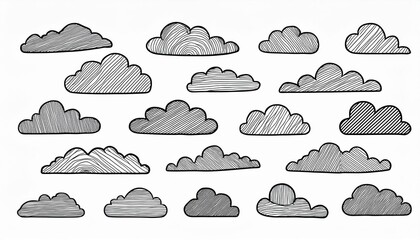 Obraz premium Hand drawn cloud set. Doodle sketch style cloud. Simple outline scribble draw. perfect any project.