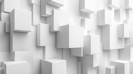 Obraz premium Modern abstract white cubes create dynamic 3D wall texture, showcasing depth and dimension. This design evokes sense of minimalism and sophistication