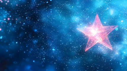 Glowing Pink Star in a Blue Cosmic Space Background