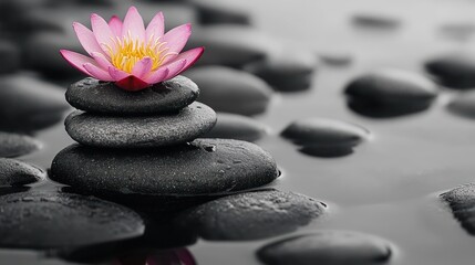 Fototapeta premium Pink lotus on zen stones in water