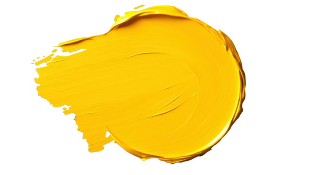 Yellow paint stroke on transparent background creating a circular shape
