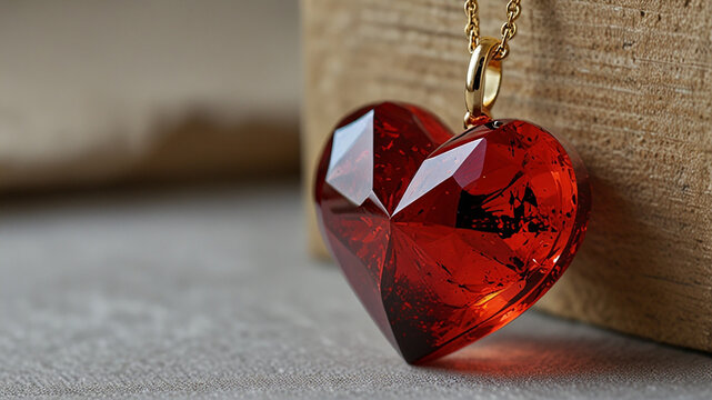 Macro photography, glass heart beads, red and gold glitter, reflective surfaces, glossy finish, romantic valentines generative ai