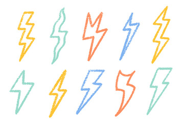 Crayon Lightning Bolt Vector Set. Chalk Scribble Blizzard Shapes Collection. Colorful Hand Drawn Brush Texture ... Frames. Pencil Emphasis Elements Charcoal Doodle Decorative Bundle