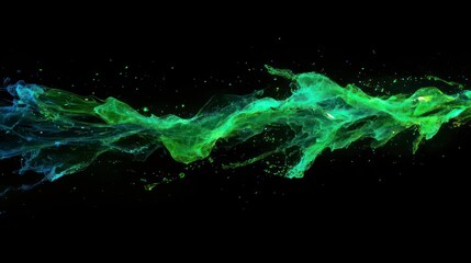 A vibrant green and blue digital stream converging into a sharp point, symbolizing data flow and innovation on a black background