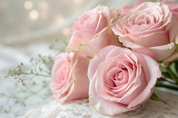 light pink roses in soft color and blur style for background. sweet color roses flowers in pastel...