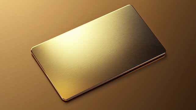 shiny golden card with smooth metallic finish, reflecting light beautifully. card surface is sleek and elegant, perfect for luxury branding or design concepts