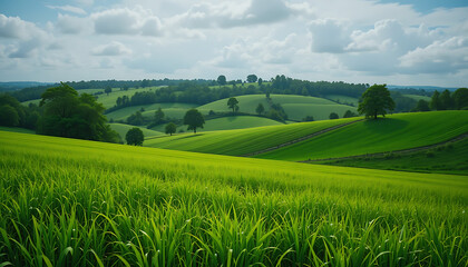 Fototapeta premium 緑、野原、自然、風景、天気