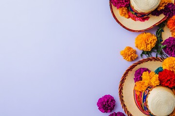 Cinco de Mayo holiday background with sombreros and colorful paper cut-out decorations