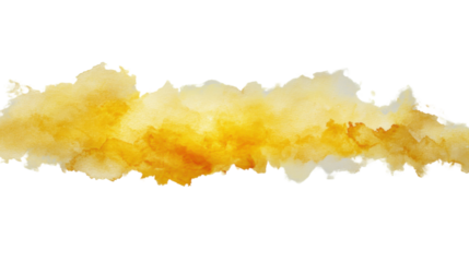 Yellow watercolor stain creating abstract design on transparent background