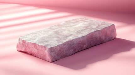 Pink stone display podium, sunlight shadows, minimalist backdrop