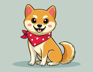 A cute dog animal sitting and a big smiling simple flat design vector. 