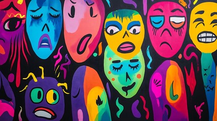 A vibrant artwork representing emotions and mental health struggles, conveying the importance expression through creativity