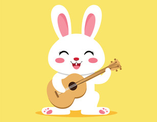 A cute rabbit with a music guitar vector.