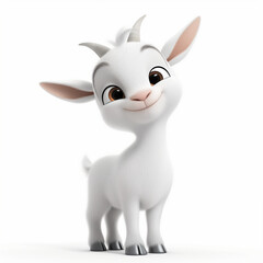 Happy white goatling on white background, 3d illustration for kids
