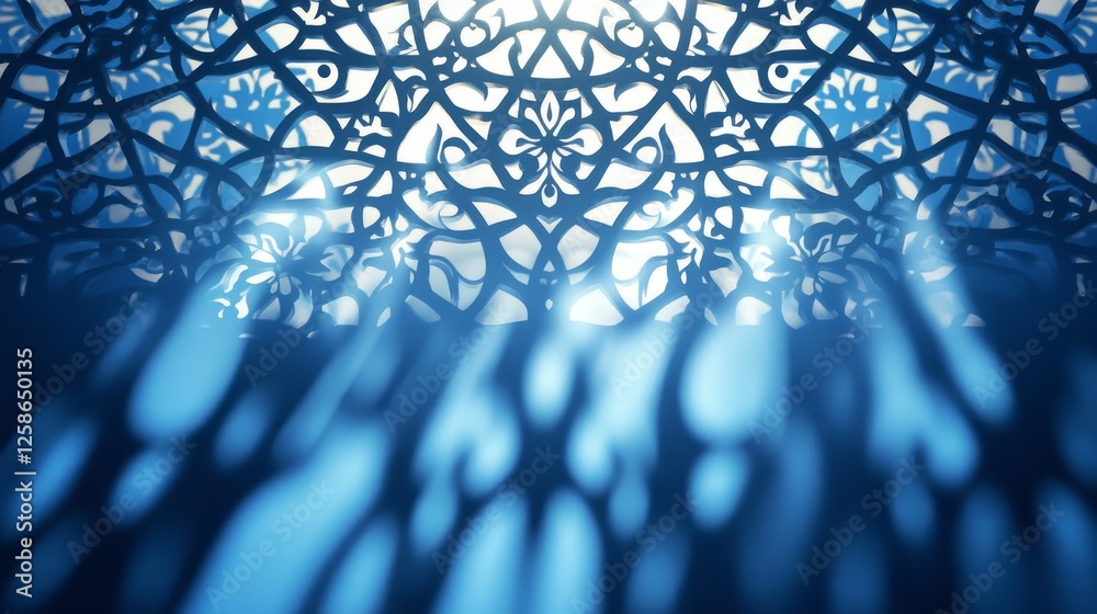 Poster Delicate arabesque patterns create an intricate interplay of shadows and light, evoking a sense of mystery and elegance in a softly lit environment. The design captivates the viewer with its artistry