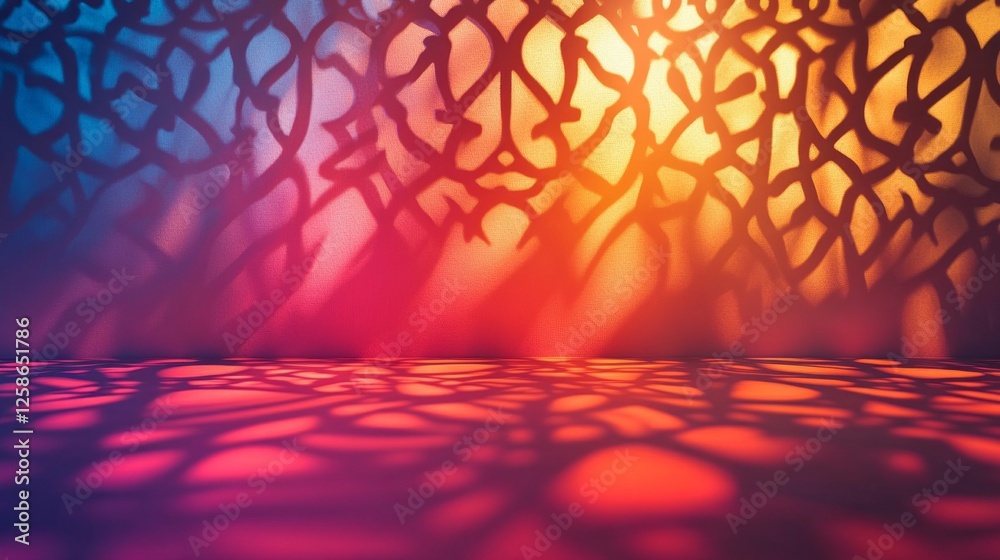 Poster softly glowing colors intertwine with intricate arabesque designs, casting enchanting shadows on the
