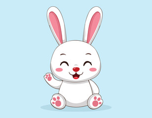 A cute rabbit animal with big smiling simple flat design vector.