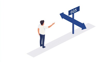Man Facing Decision Isometric Illustration Blue Arrows Path Choice