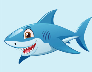 A big shark cartoon isolated on blue background.