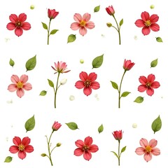 a pattern of spring pink flowers on a white background.