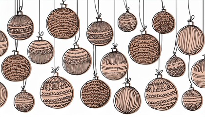 Doodle christmas ball element background. Hand drawn sketch line style xmas ball. Cute merry christmas bauble for border, background design with text place. Isolated perfect any project.
