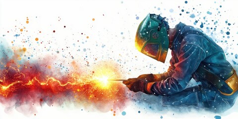 Welding artistry with vibrant sparks and colorful abstract design concept. National Welding Month