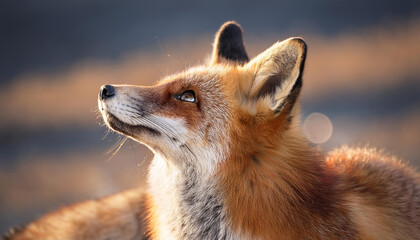 a fox sitting looking up
