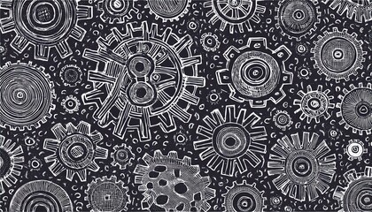 Hand drawn gear set. Doodle sketch style gear mechanism. Concept of business idea, teamwork, progress background. Doodle cog perfect any project.