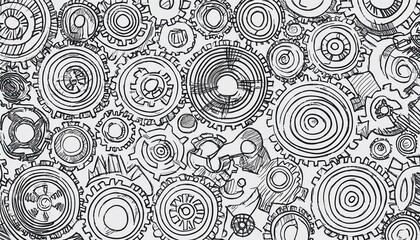 Hand drawn gear set. Doodle sketch style gear mechanism. Concept of business idea, teamwork, progress background. Doodle cog perfect any project.