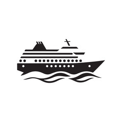 Obraz premium Minimalist cruise ship icons, pixel art style, black and white silhouettes 