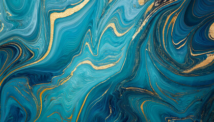 abstract teal blue marble texture with gold veins