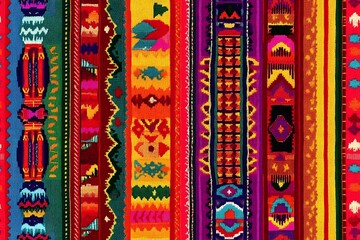 Mexican fabric  colorful stripes seamless pattern, with vibrant red and blue stripes, Colorful Mexican Poncho Background