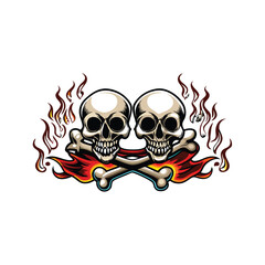 Design a banner featuring a striking composition of intricately detailed skulls and crossbones interwoven with lush fir branches, creating a dark, gothic, yet natural aesthetic.