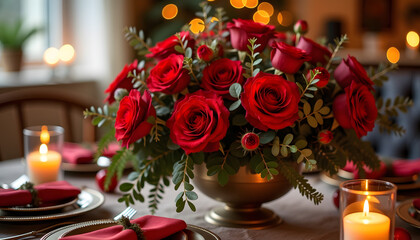 Obraz premium Romantic vase with red roses