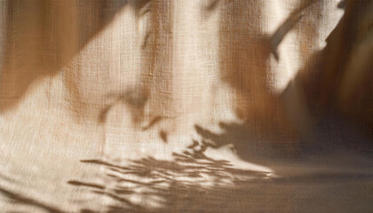summer blurry heritage with summary floral solar light shadows on linen beige texture aesthetic minimalist backdrop or bunner with replica area