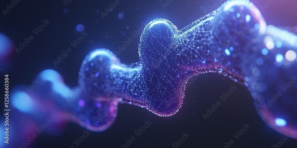 Poster visual representation of molecular structure highlighting intricate network in vivid colors at micro
