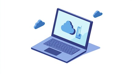 Cloud Computing Laptop, Illustration, Modern Technology, Isometric View