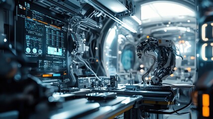 Futuristic Robotic Laboratory: Advanced Technology and Automation in a Sci-Fi Setting