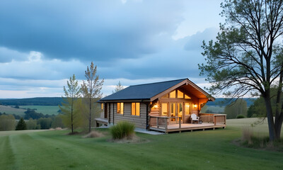 wooden house near river