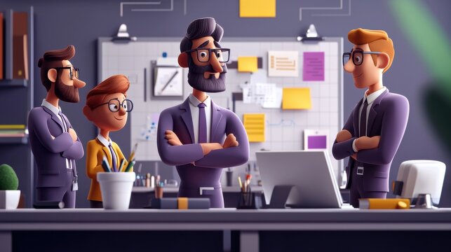 Strategic business meeting office environment 3d animation collaborative workspace professional perspective team dynamics