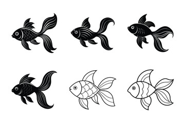 Elegant Goldfish Silhouette Set - Hand-Drawn Ornamental Fish Illustration for Logo, Tattoo, and Decorative Design