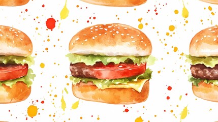 Burger illustration for culinary projects featuring detailed food graphics for menus and promotional materials, in a book illustration style