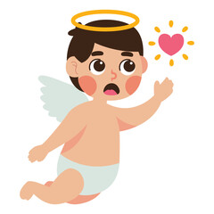 cute angel offering a pink heart suitable for Valentines Day designs, greeting cards, invitations, and spiritual themes on various platforms