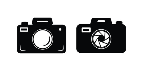 Photo camera icons set. Photography symbol. Photographing sign. Isolated raster illustration on white background.