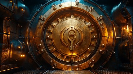 Vault door enshrined in discount markings golden key unlocking vibrant financial aura