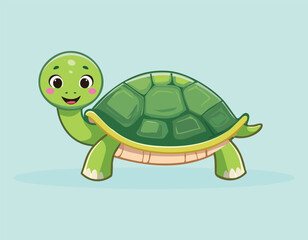 A cute funny turtle cartoon walking and smiling simple flat design vector.