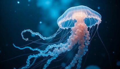Elegant Jellyfish Floating Gently in Deep Blue Ocean Water