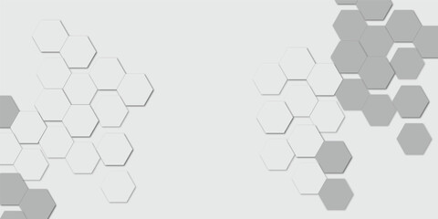 Abstract geometric technology embossed white and grey hexagon on light grey color honeycomb vector illustration  background.