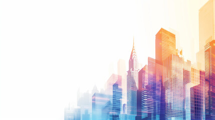 Obraz premium blurred cityscape background skyscrapers blue purple orange modern business banner abstract design