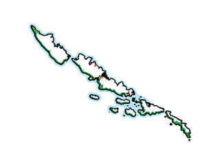 Create a highly detailed vector map showcasing all Pacific Islands, emphasizing geographical accuracy and diverse island shapes. Include island names.